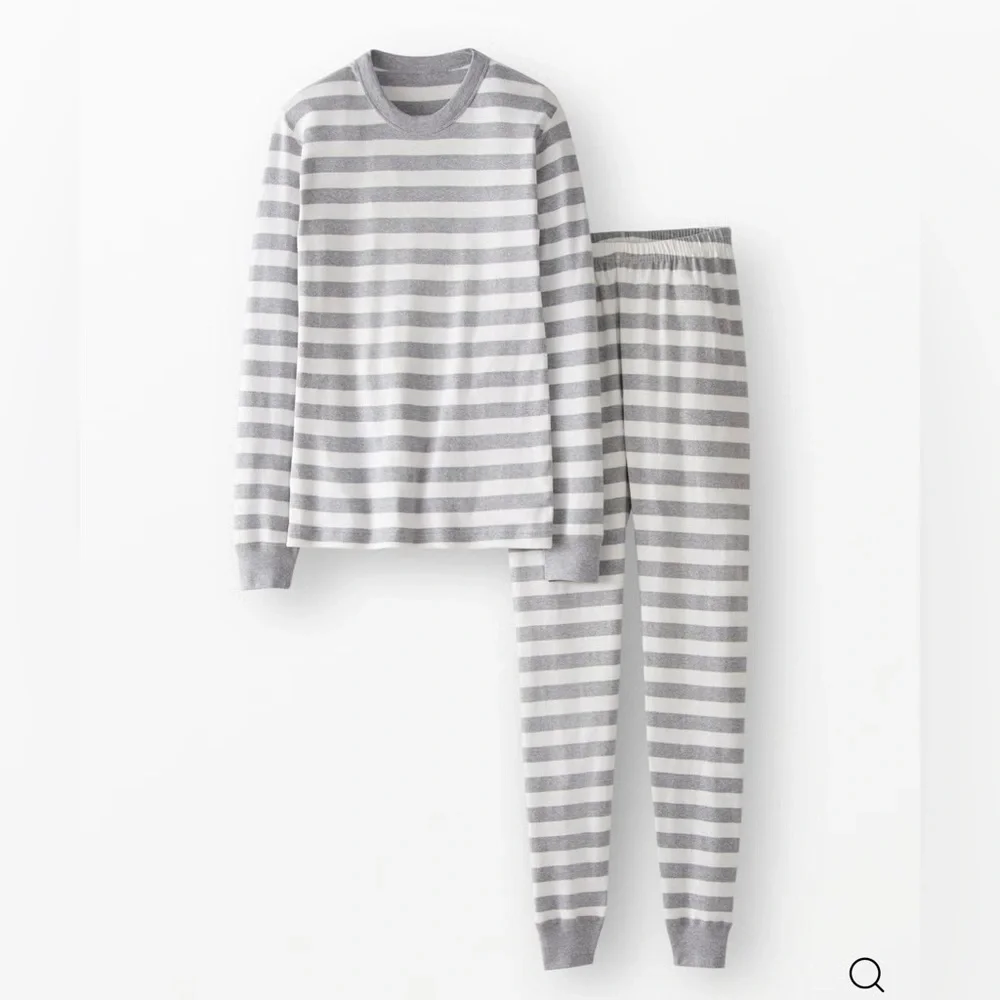 Hanna Andersson Adult Women’s Gray + White Striped Long John Pajama Set Size XS - Picture 2 of 6